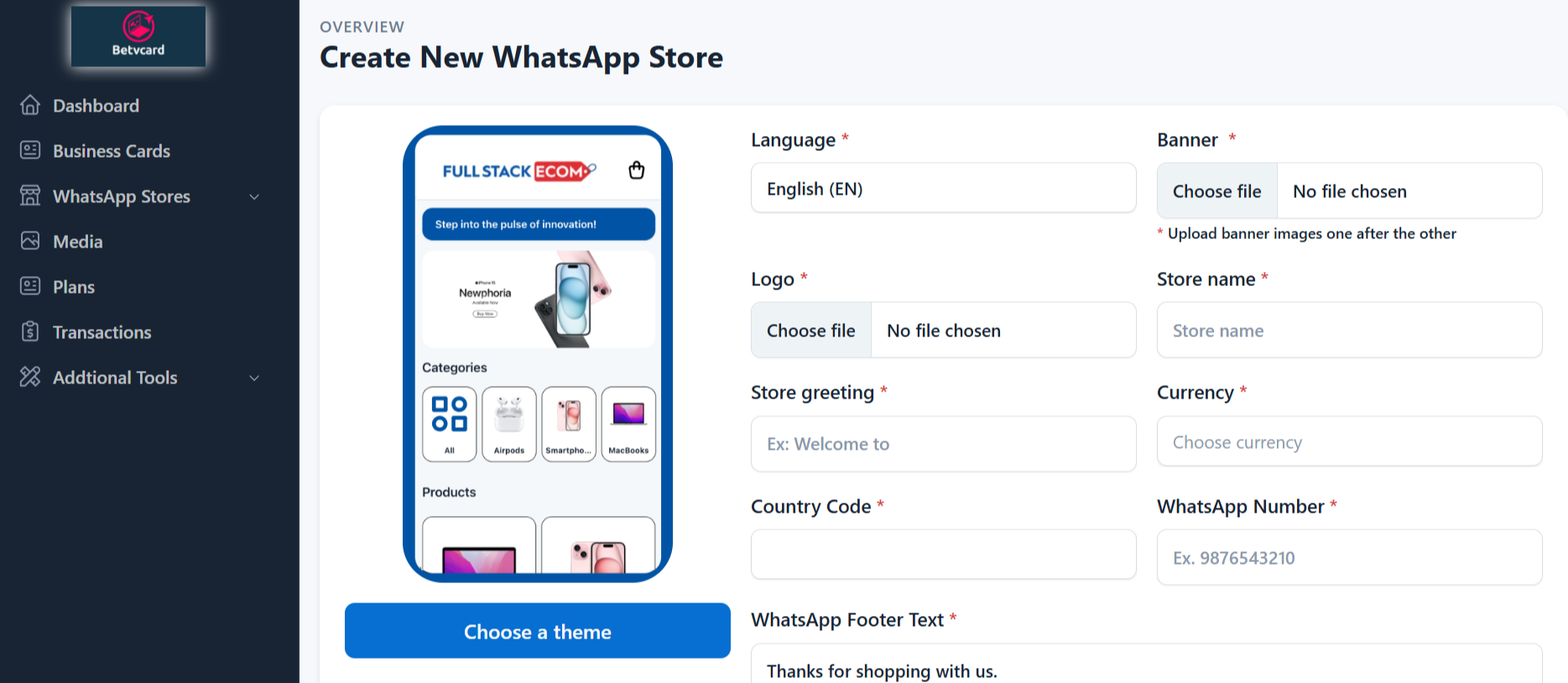 How to Create a WhatsApp Store with BetvCard.com